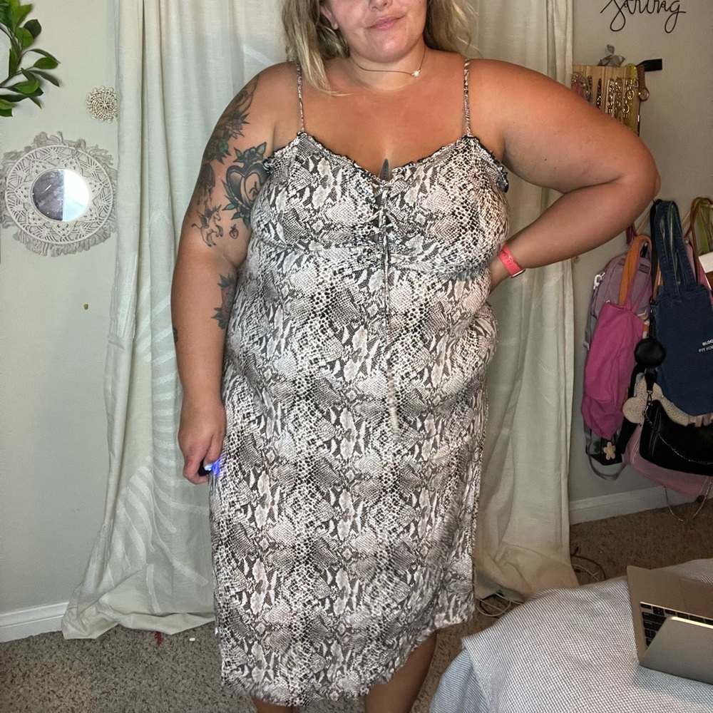 Tie front snake skin midi dress